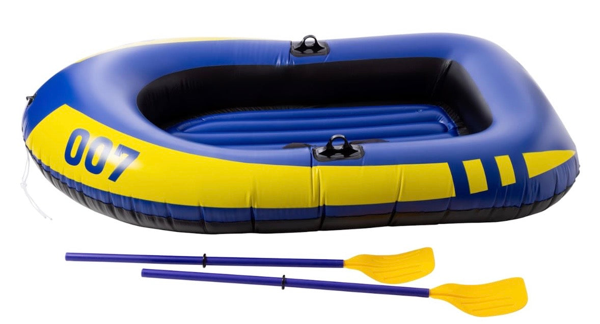 Inflatable River Raft, 2-Person Recreational Boat with Paddles, Blue and Yellow, Heavy-Duty Design, Includes 2 Oars