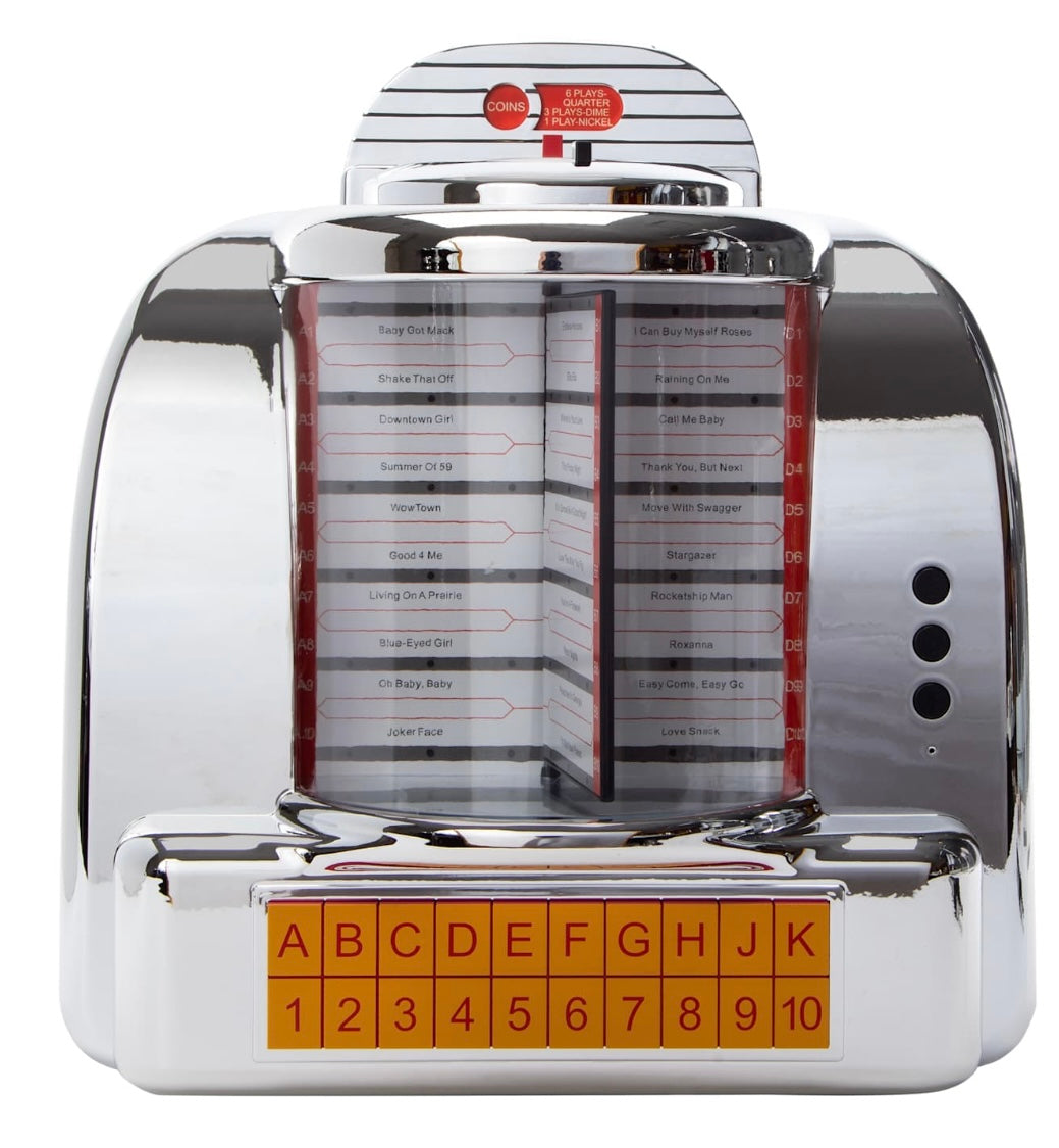 Classic Chrome Diner-Style Jukebox Wireless Speaker with Song Selection Display, Keypad Interface, Nostalgic speaker Display