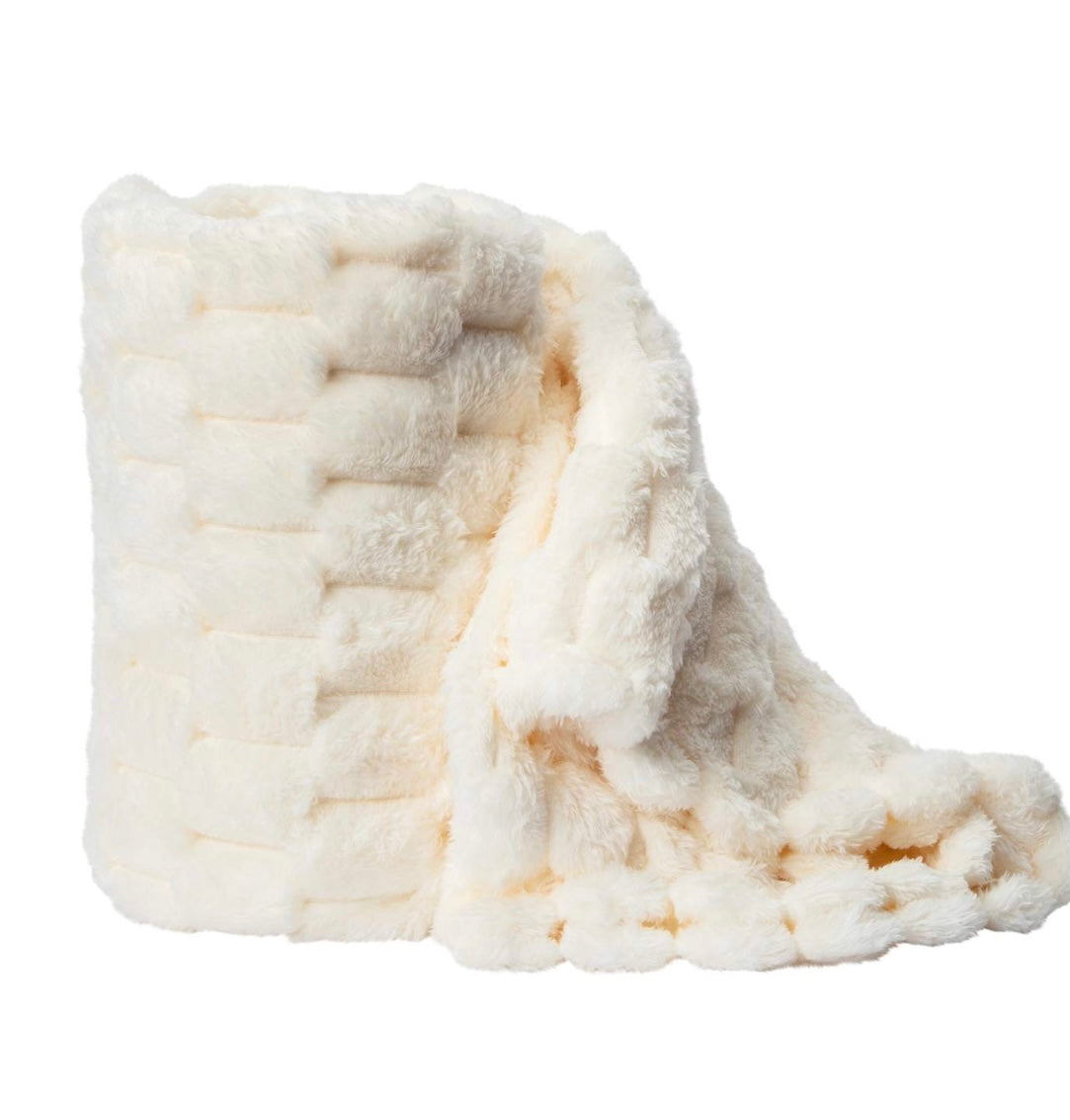 Luxury Faux Fur Throw Blanket, Ivory White, Super Soft Plush Material, 50 x 60 Inches