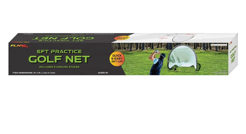 Flare 5ft Practice Golf Net with Ground Stakes, Quick Setup, Black and White, Indoor Outdoor Training, 5x5 Feet