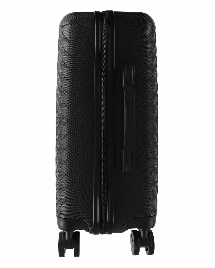 Hardshell Spinner Suitcase, Black, 20 Inch Carry On Luggage with Chevron Pattern, 360° Wheels, Expandable