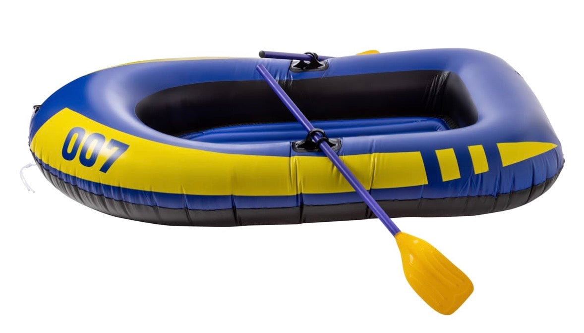 Inflatable River Raft, 2-Person Recreational Boat with Paddles, Blue and Yellow, Heavy-Duty Design, Includes 2 Oars