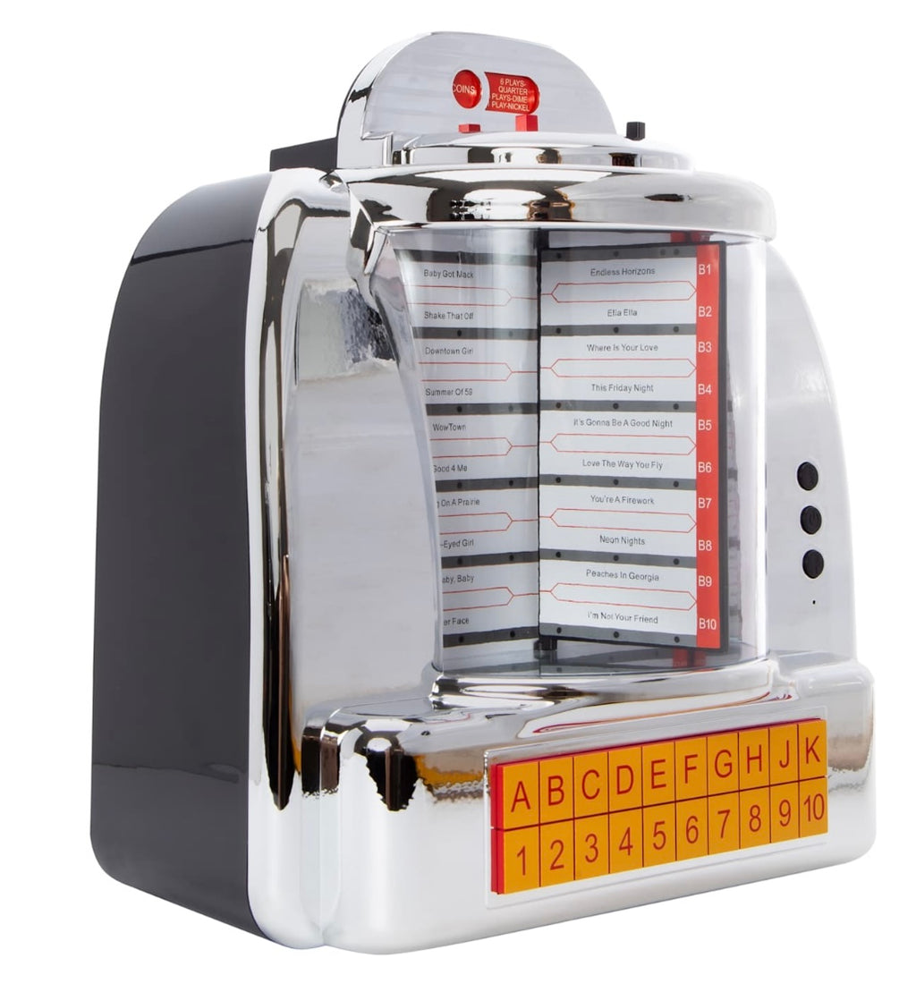 Classic Chrome Diner-Style Jukebox Wireless Speaker with Song Selection Display, Keypad Interface, Nostalgic speaker Display