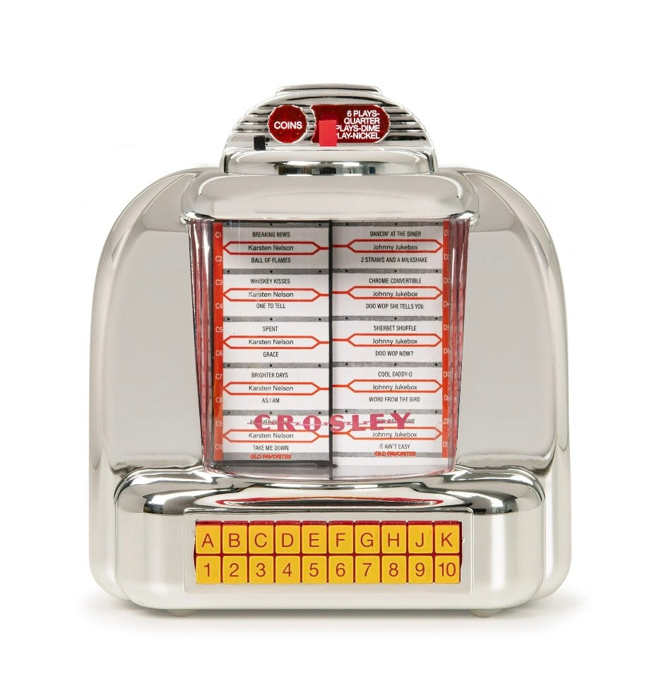 Classic Chrome Diner-Style Jukebox , Bluetooth Wireless Speaker with Song Selection Display, Keypad Interface, Nostalgic speaker