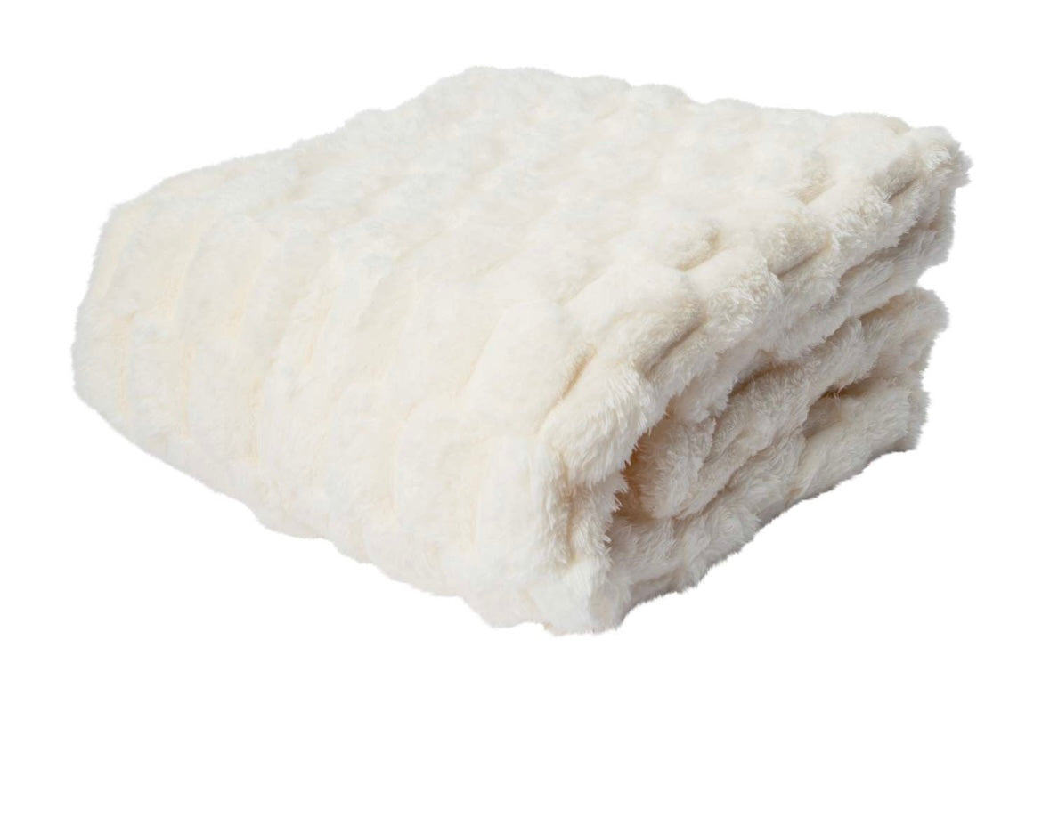 Luxury Faux Fur Throw Blanket, Ivory White, Super Soft Plush Material, 50 x 60 Inches