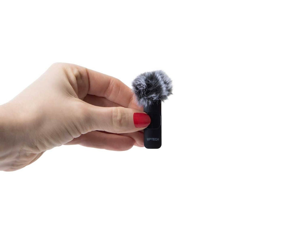 Professional Clip-on Lavalier Microphone with Furry Windscreen, Black, USB and Lightning Compatible, Portable Recording Device