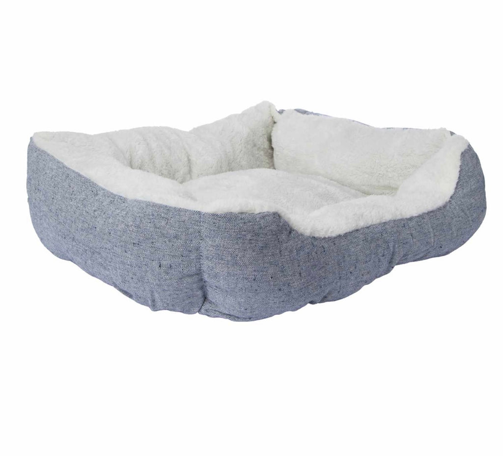 Pet Bed with Sherpa Lining, Gray Linen Exterior, Soft Cushioned Dog Bed