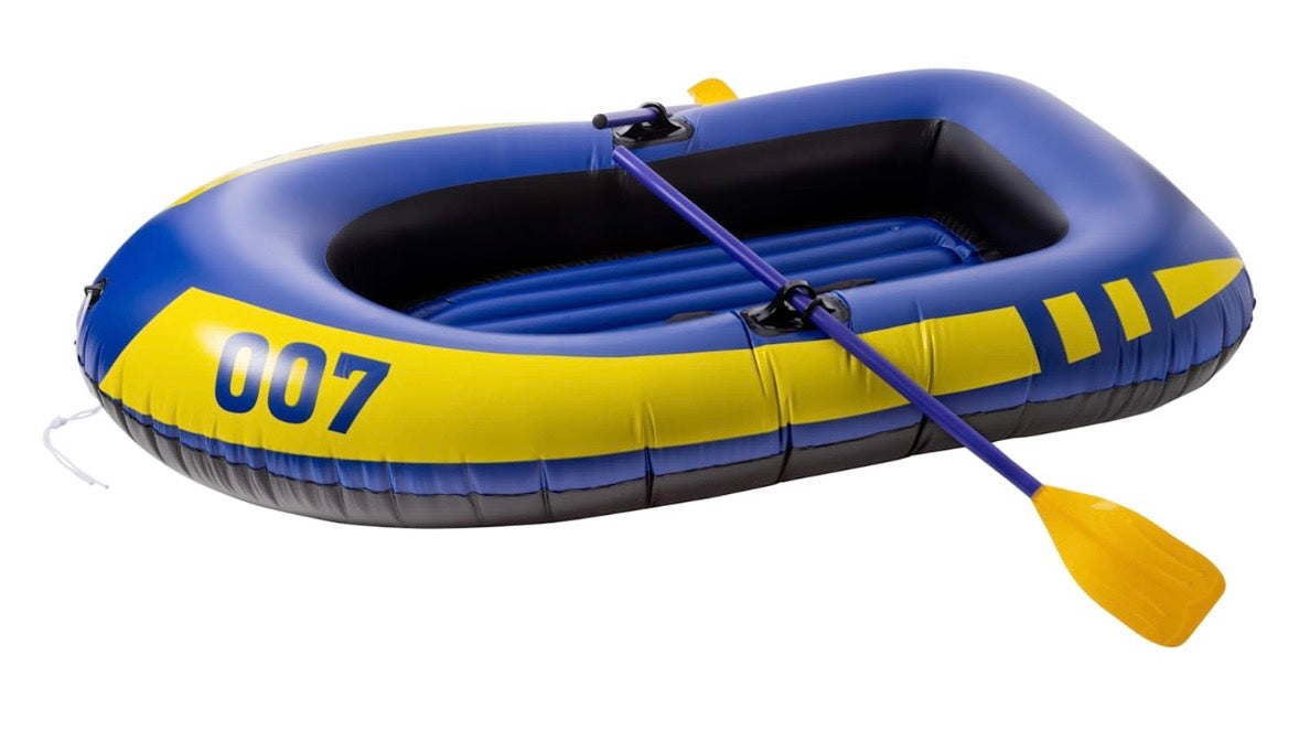 Inflatable River Raft, 2-Person Recreational Boat with Paddles, Blue and Yellow, Heavy-Duty Design, Includes 2 Oars