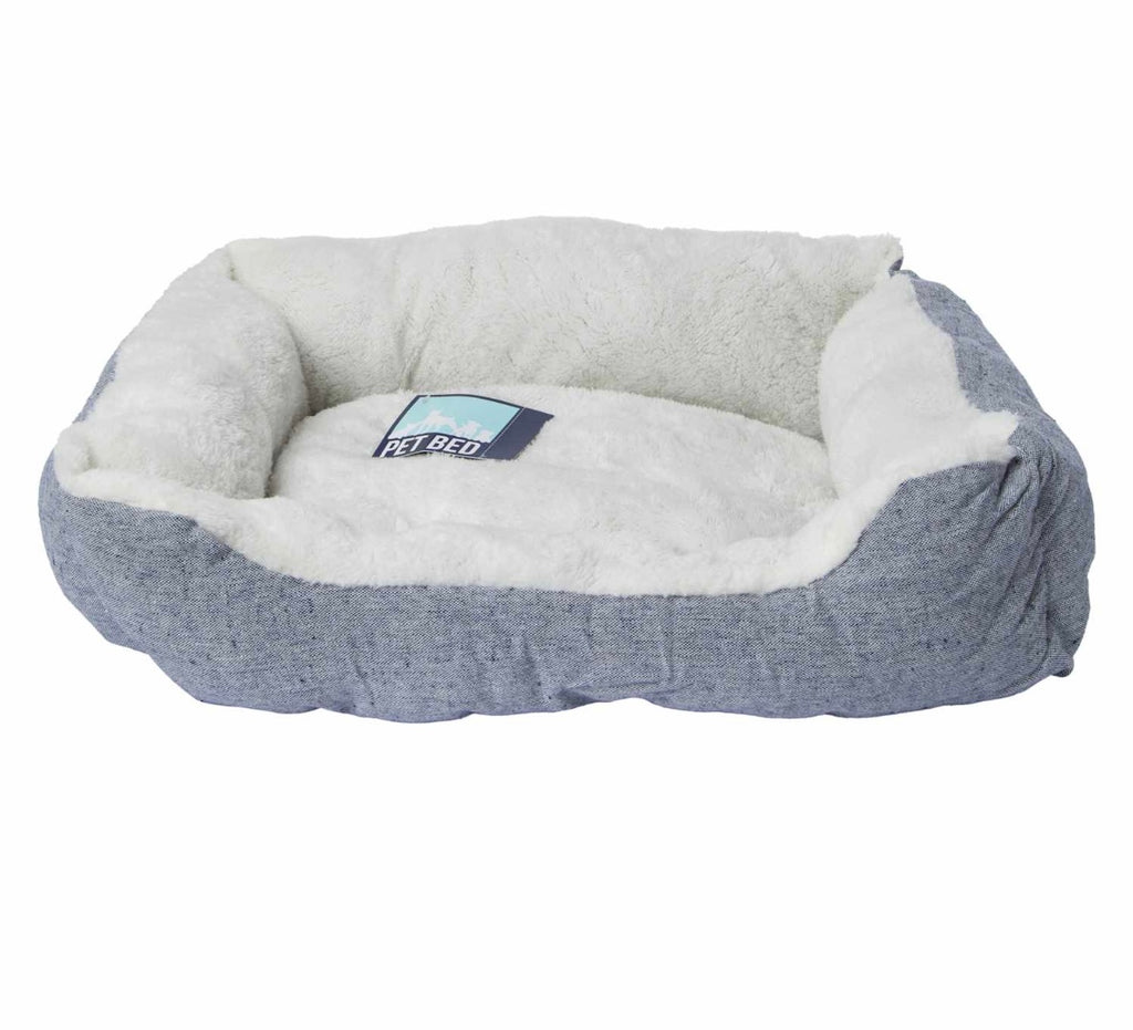 Pet Bed with Sherpa Lining, Gray Linen Exterior, Soft Cushioned Dog Bed