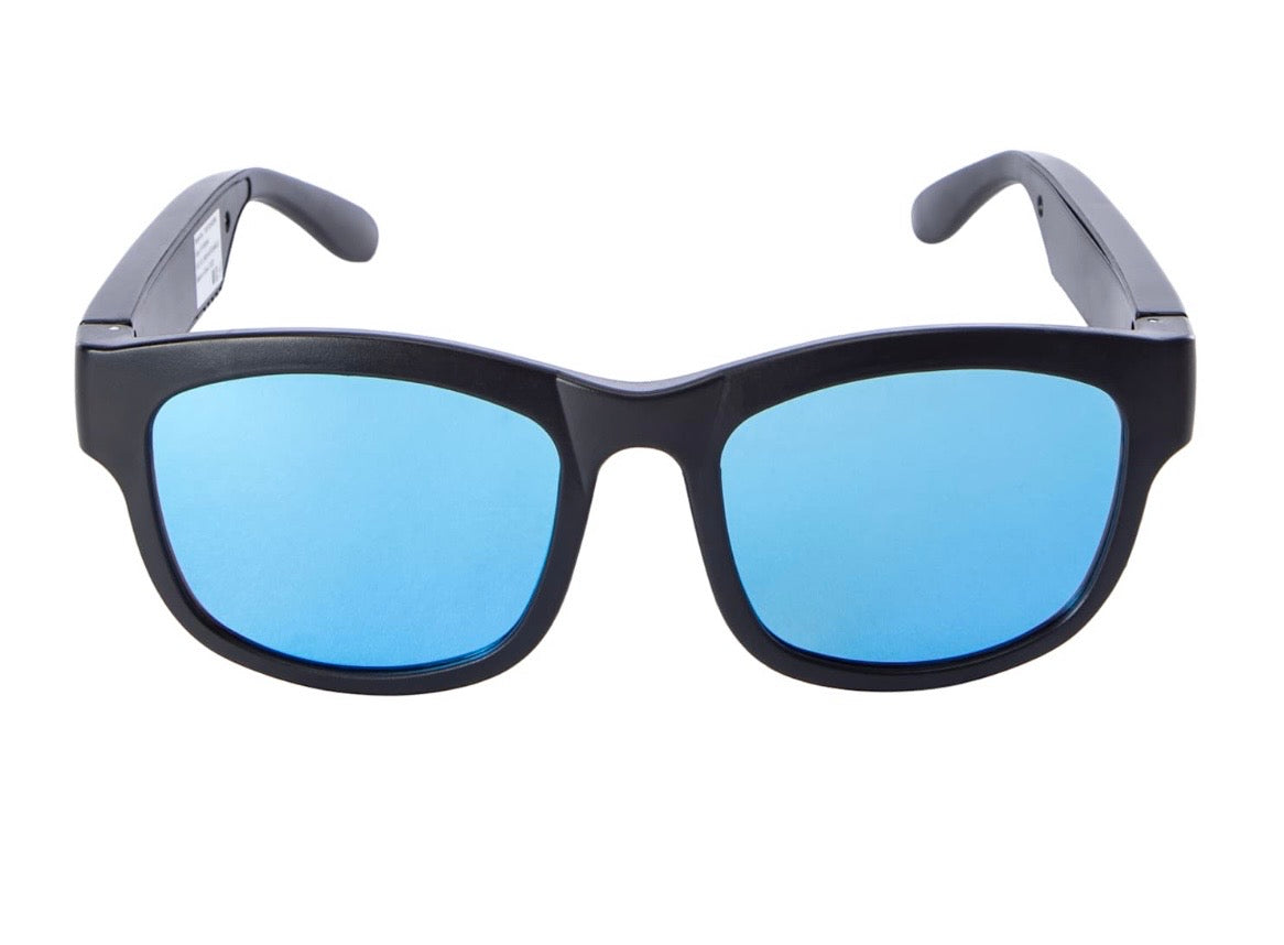 Bluetooth Audio Sunglasses, Black Frame with Blue Lenses, Wireless Smart Glasses