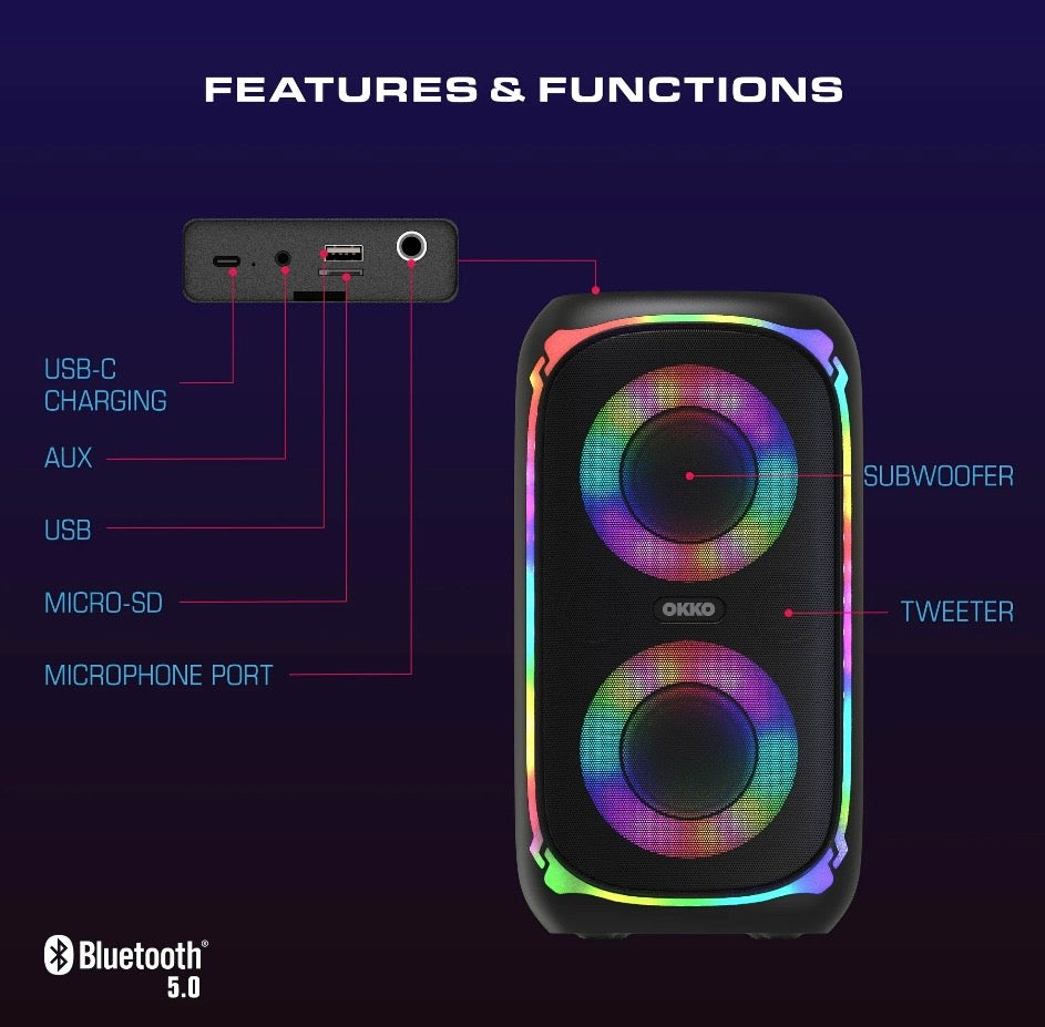 Portable Speaker with RGB Lighting and Bluetooth Connectivity for Outdoor