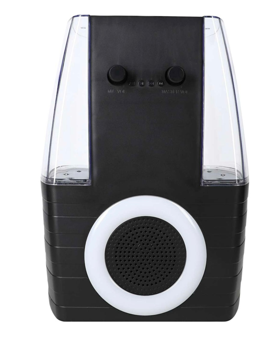 Dancing Light Show Bluetooth Karaoke Speaker, Black, LED Ring Light Display, Dual Microphone Ports, Portable Entertainment System