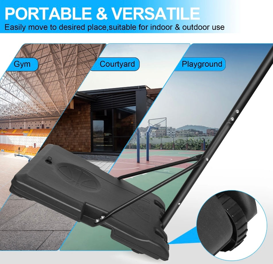 Portable Basketball Hoop System, 5.6-7 ft Height Adjustable, 28-inch Backboard, 16-inch Rim, Wheels for Mobility