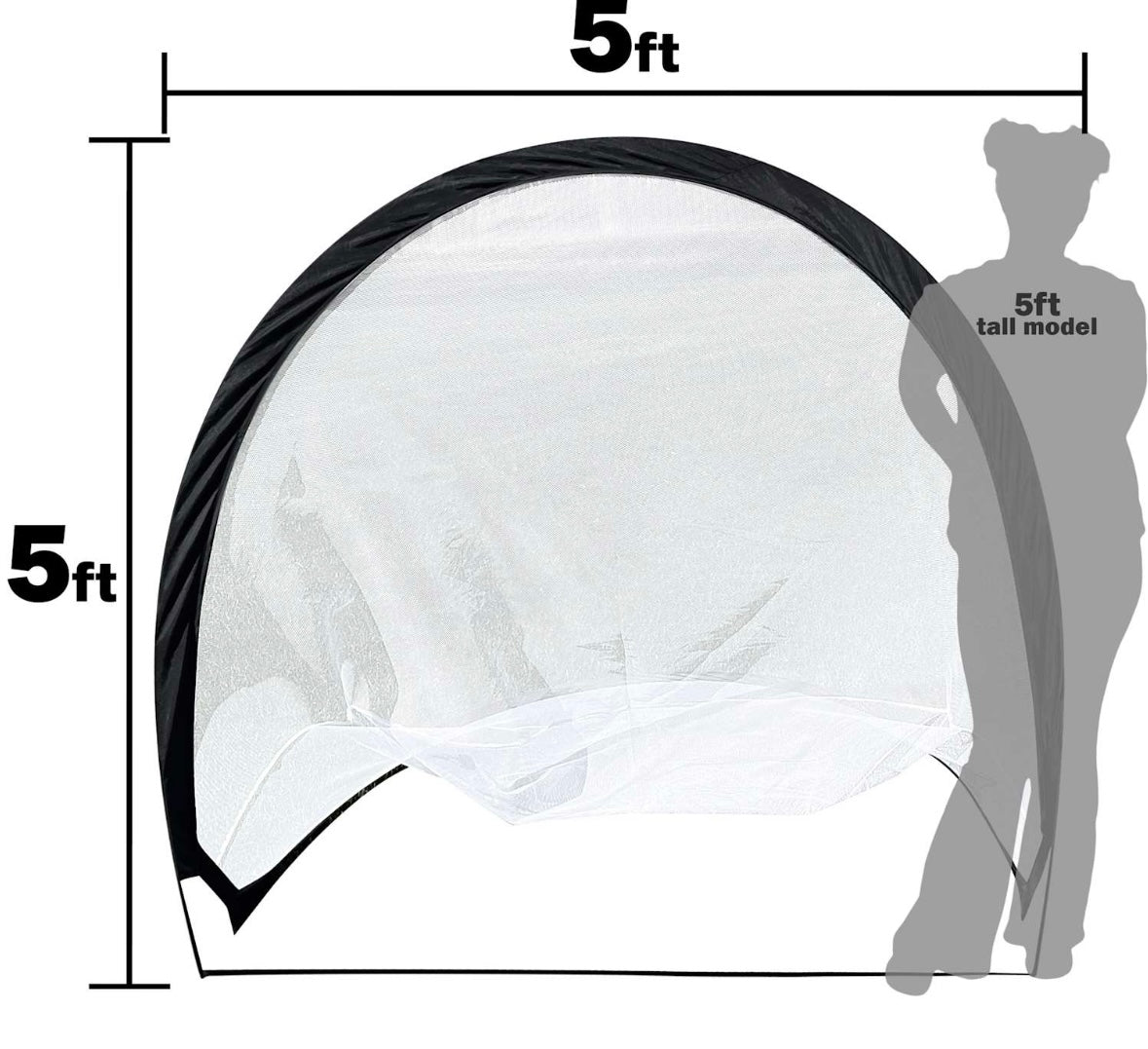 Flare 5ft Practice Golf Net with Ground Stakes, Quick Setup, Black and White, Indoor Outdoor Training, 5x5 Feet
